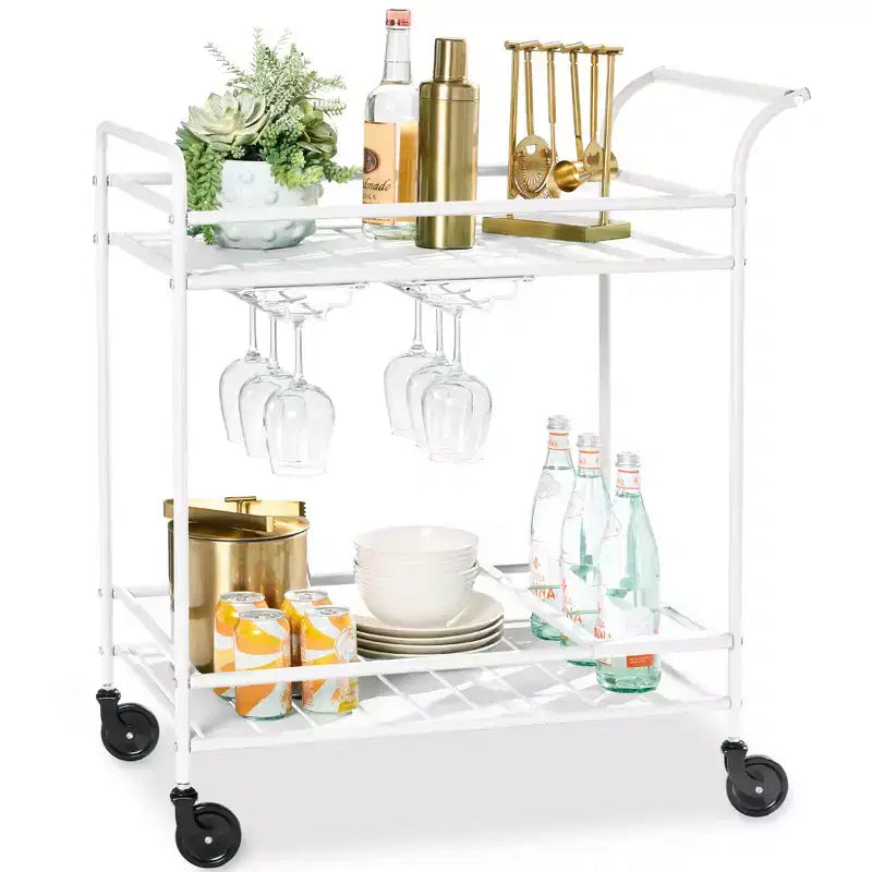 Chariot de bar roulant 2 niveaux Best Choice Products intérieur/extérieur avec étagères de rangement, casier à vin, roues verrouillables