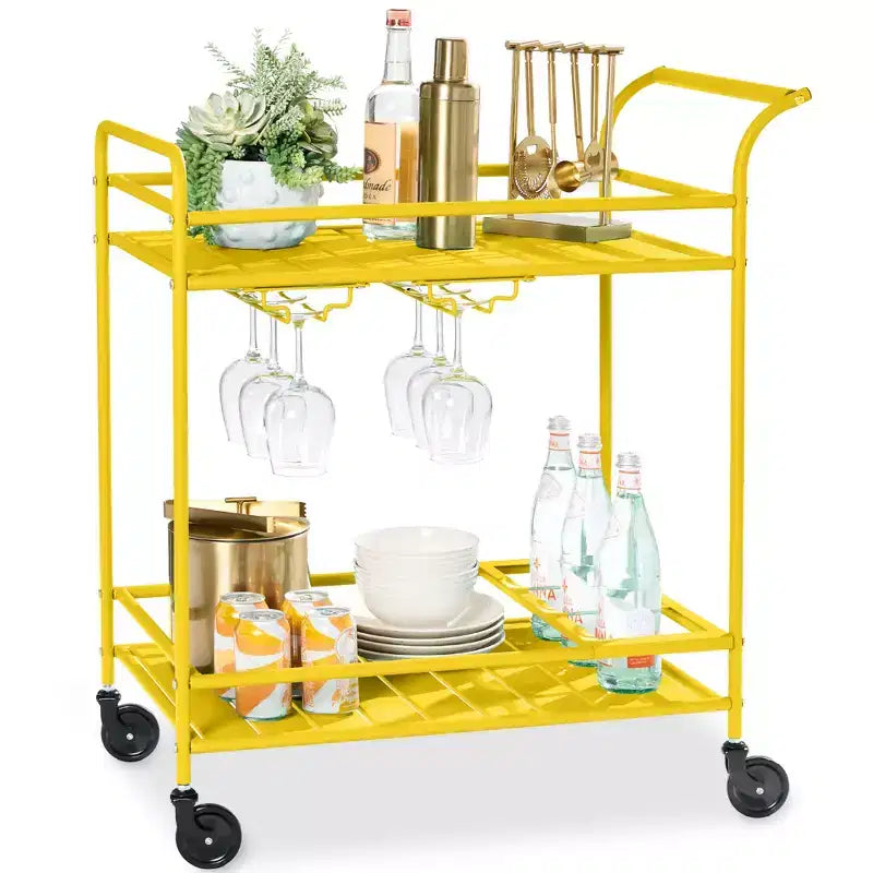 Chariot de bar roulant 2 niveaux Best Choice Products intérieur/extérieur avec étagères de rangement, casier à vin, roues verrouillables