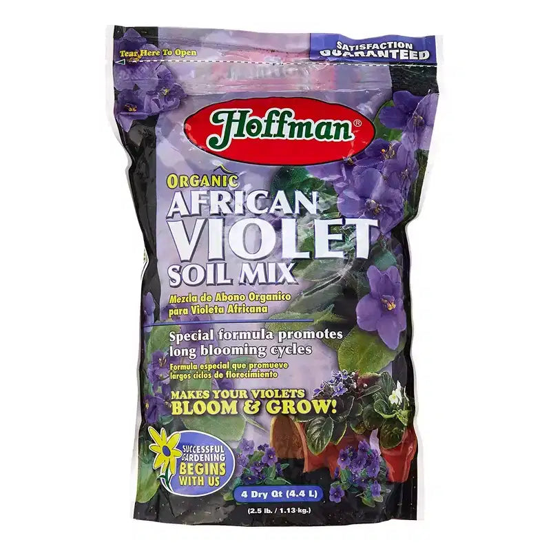 Mélange de terreau Hoffman biologique pour violettes africaines favorisant des cycles de floraison longs et une croissance accrue des plantes, 4 pintes