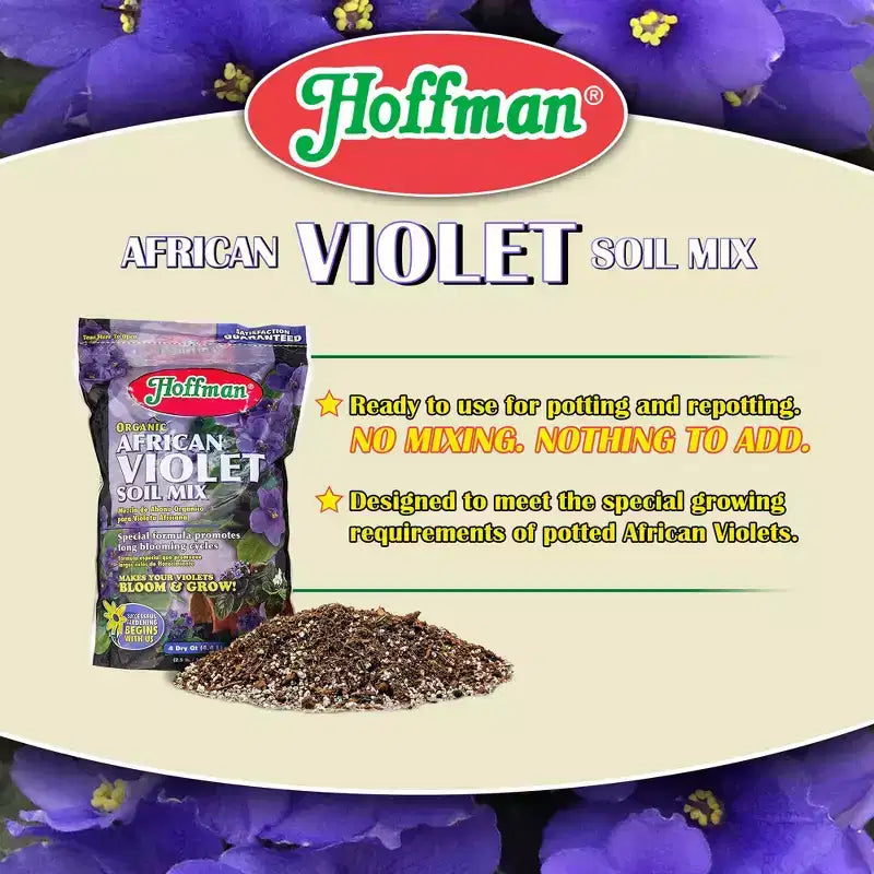 Mélange de terreau Hoffman biologique pour violettes africaines favorisant des cycles de floraison longs et une croissance accrue des plantes, 4 pintes