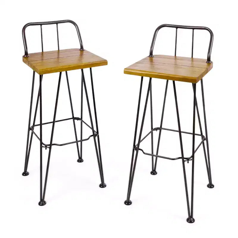 GDFStudio Tabourets de bar industriels d'extérieur en bois d'acacia 76 cm (lot de 2), teck