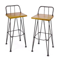 GDFStudio Tabourets de bar industriels d'extérieur en bois d'acacia 76 cm (lot de 2), teck