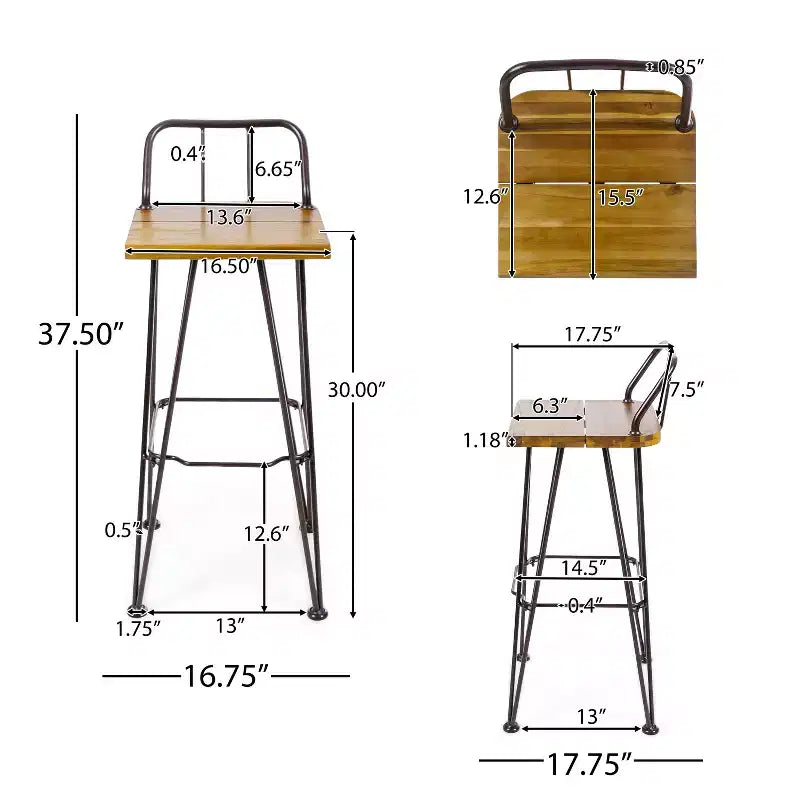 GDFStudio Tabourets de bar industriels d'extérieur en bois d'acacia 76 cm (lot de 2), teck