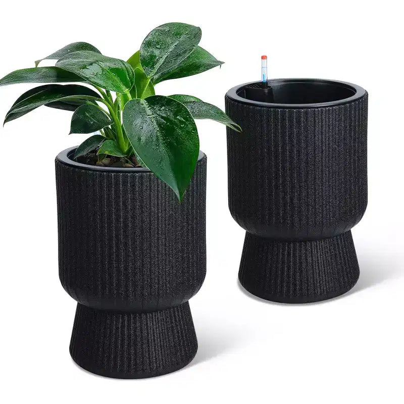 Lot de 2 jardinières hautes de 36 cm, pots de fleurs modernes, pots auto-arrosants avec indicateur de niveau d'eau, pour patio, porche, salon, bureau à domicile