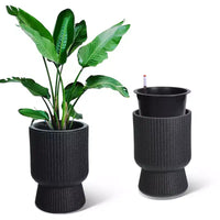 Lot de 2 jardinières hautes de 36 cm, pots de fleurs modernes, pots auto-arrosants avec indicateur de niveau d'eau, pour patio, porche, salon, bureau à domicile