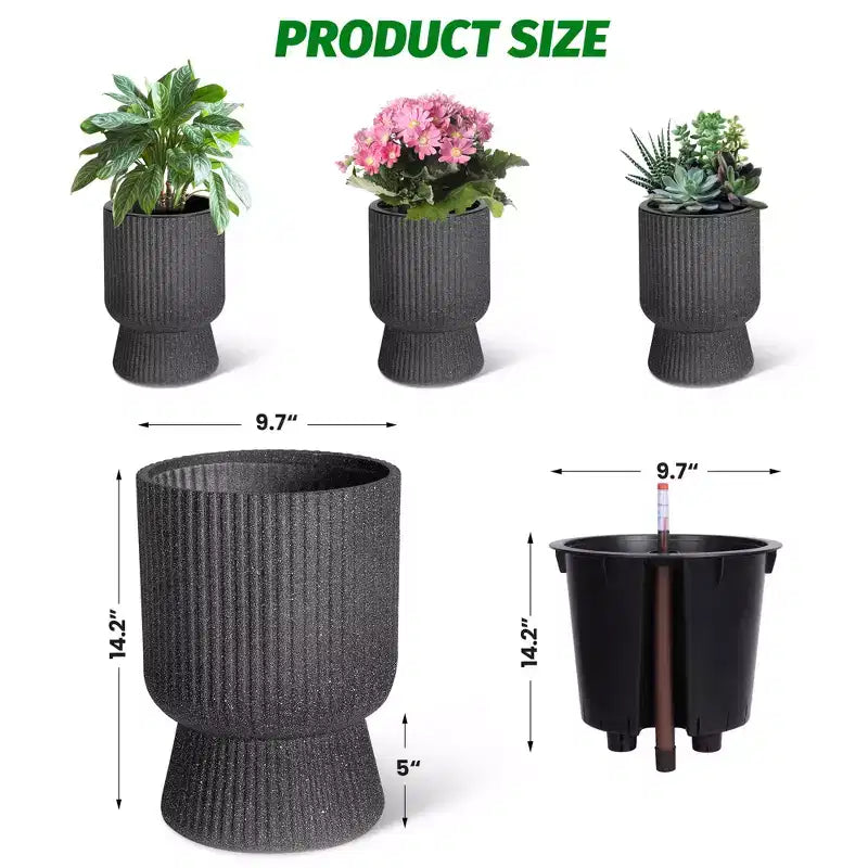 Lot de 2 jardinières hautes de 36 cm, pots de fleurs modernes, pots auto-arrosants avec indicateur de niveau d'eau, pour patio, porche, salon, bureau à domicile