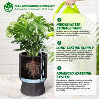 Lot de 2 jardinières hautes de 36 cm, pots de fleurs modernes, pots auto-arrosants avec indicateur de niveau d'eau, pour patio, porche, salon, bureau à domicile