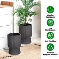 Lot de 2 jardinières hautes de 36 cm, pots de fleurs modernes, pots auto-arrosants avec indicateur de niveau d'eau, pour patio, porche, salon, bureau à domicile