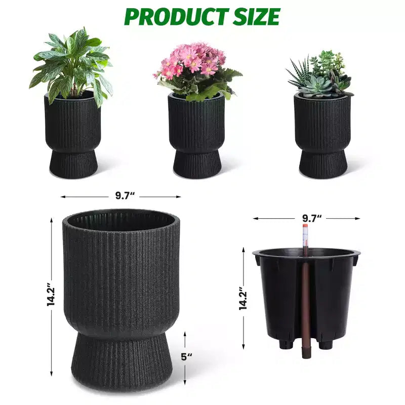 Lot de 2 jardinières hautes de 36 cm, pots de fleurs modernes, pots auto-arrosants avec indicateur de niveau d'eau, pour patio, porche, salon, bureau à domicile