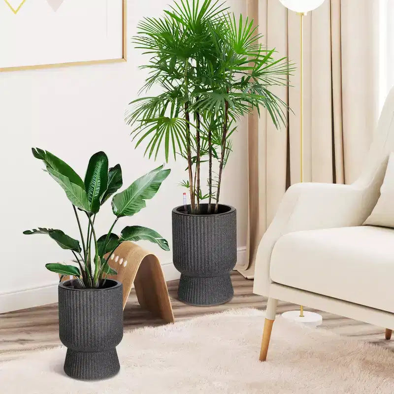 Lot de 2 jardinières hautes de 36 cm, pots de fleurs modernes, pots auto-arrosants avec indicateur de niveau d'eau, pour patio, porche, salon, bureau à domicile