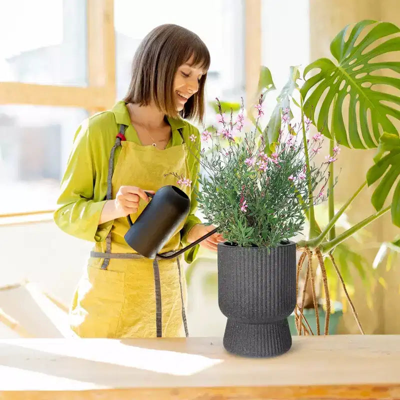 Lot de 2 jardinières hautes de 36 cm, pots de fleurs modernes, pots auto-arrosants avec indicateur de niveau d'eau, pour patio, porche, salon, bureau à domicile