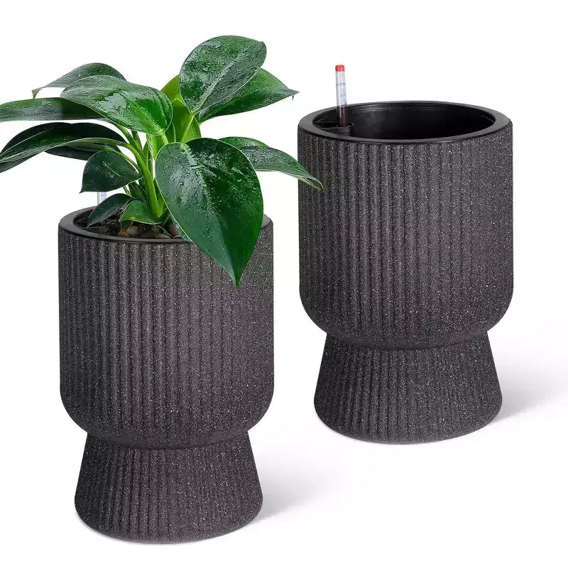 Lot de 2 jardinières hautes de 36 cm, pots de fleurs modernes, pots auto-arrosants avec indicateur de niveau d'eau, pour patio, porche, salon, bureau à domicile