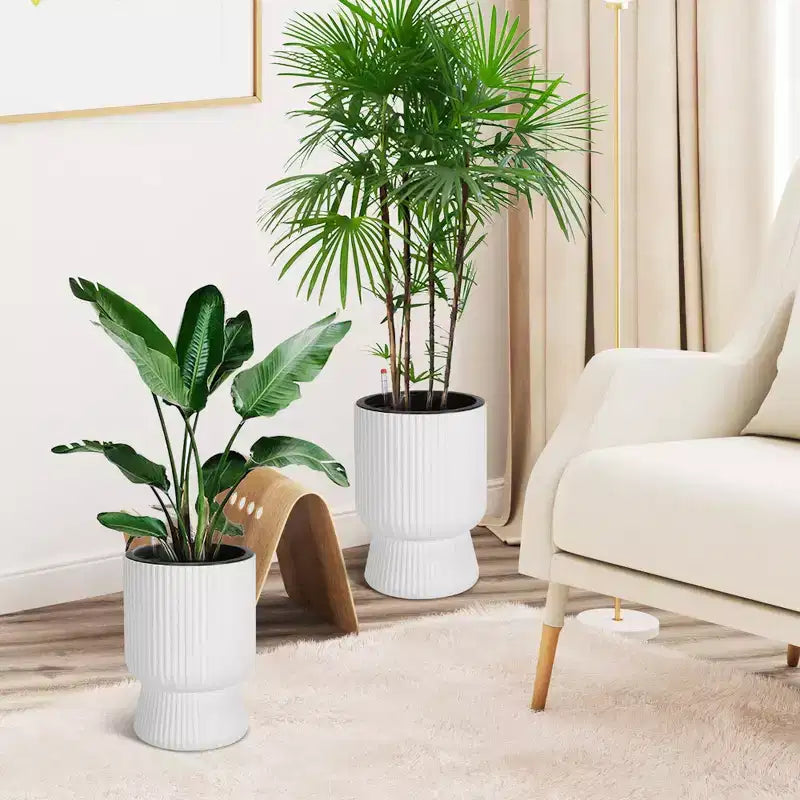 Lot de 2 jardinières hautes de 36 cm, pots de fleurs modernes, pots auto-arrosants avec indicateur de niveau d'eau, pour patio, porche, salon, bureau à domicile