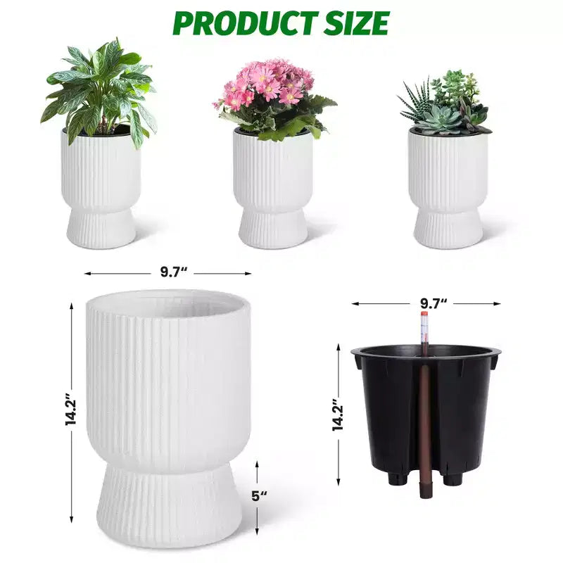 Lot de 2 jardinières hautes de 36 cm, pots de fleurs modernes, pots auto-arrosants avec indicateur de niveau d'eau, pour patio, porche, salon, bureau à domicile