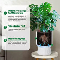 Lot de 2 jardinières hautes de 36 cm, pots de fleurs modernes, pots auto-arrosants avec indicateur de niveau d'eau, pour patio, porche, salon, bureau à domicile