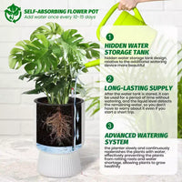 Lot de 2 jardinières hautes de 36 cm, pots de fleurs modernes, pots auto-arrosants avec indicateur de niveau d'eau, pour patio, porche, salon, bureau à domicile