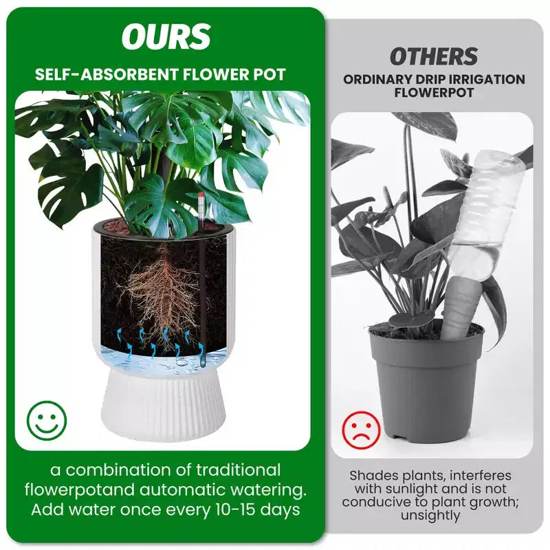 Lot de 2 jardinières hautes de 36 cm, pots de fleurs modernes, pots auto-arrosants avec indicateur de niveau d'eau, pour patio, porche, salon, bureau à domicile