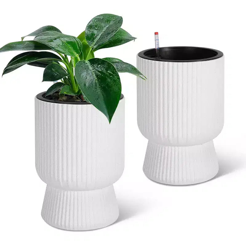 Lot de 2 jardinières hautes de 36 cm, pots de fleurs modernes, pots auto-arrosants avec indicateur de niveau d'eau, pour patio, porche, salon, bureau à domicile