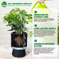 Lot de 2 jardinières hautes de 36 cm, pots de fleurs modernes, pots auto-arrosants avec indicateur de niveau d'eau, pour patio, porche, salon, bureau à domicile
