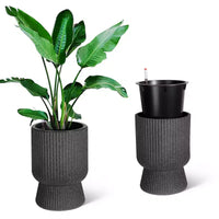 Lot de 2 jardinières hautes de 36 cm, pots de fleurs modernes, pots auto-arrosants avec indicateur de niveau d'eau, pour patio, porche, salon, bureau à domicile