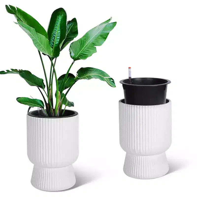 Lot de 2 jardinières hautes de 36 cm, pots de fleurs modernes, pots auto-arrosants avec indicateur de niveau d'eau, pour patio, porche, salon, bureau à domicile