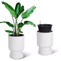 Lot de 2 jardinières hautes de 36 cm, pots de fleurs modernes, pots auto-arrosants avec indicateur de niveau d'eau, pour patio, porche, salon, bureau à domicile