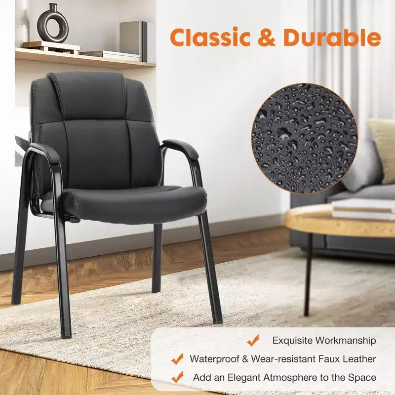 Chaises d'accueil de salle de conférence en cuir PU A avec accoudoirs rembourrés, sans roues, chaise de bureau exécutive