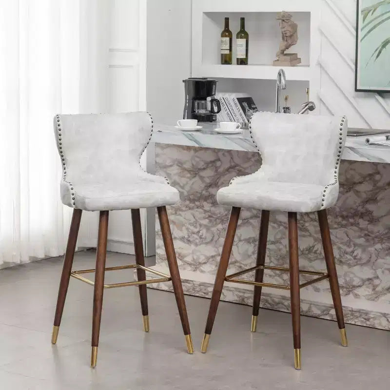 Roundhill Furniture Nevis Tabouret de bar mid-century moderne en similicuir capitonné à clous décoratifs, blanc, lot de 2