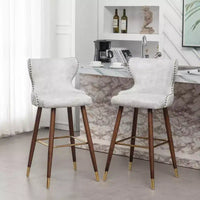 Roundhill Furniture Nevis Tabouret de bar mid-century moderne en similicuir capitonné à clous décoratifs, blanc, lot de 2