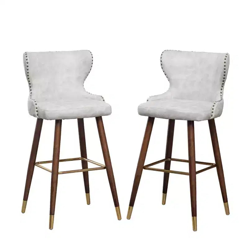 Roundhill Furniture Nevis Tabouret de bar mid-century moderne en similicuir capitonné à clous décoratifs, blanc, lot de 2