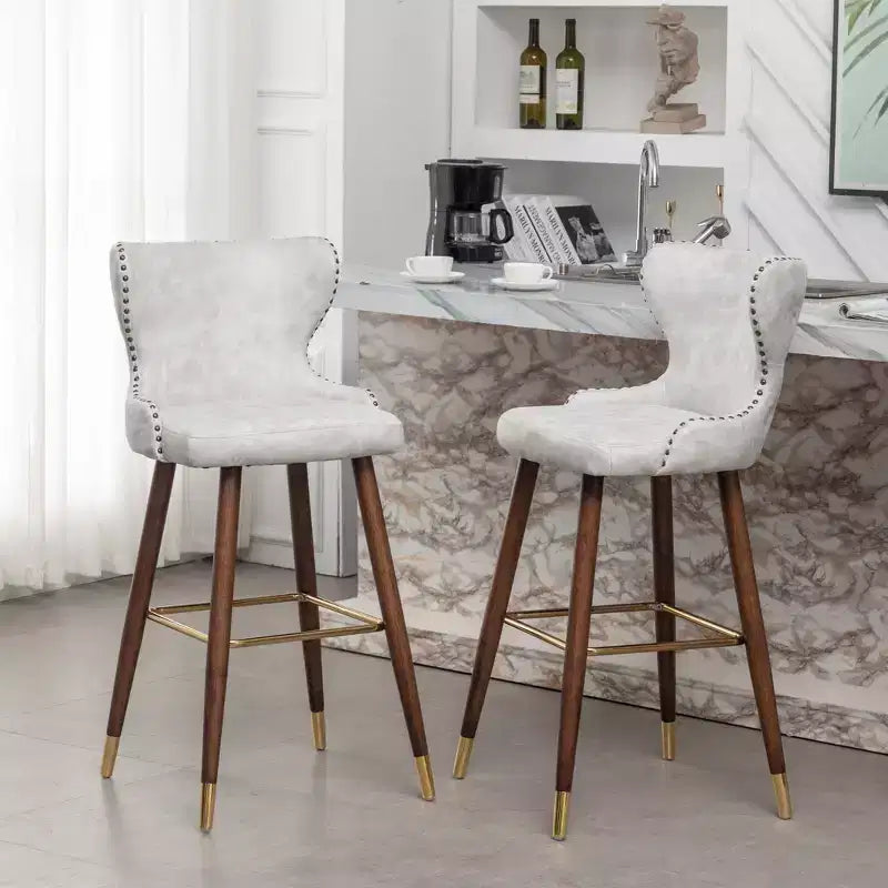 Roundhill Furniture Nevis Tabouret de bar mid-century moderne en similicuir capitonné à clous décoratifs, blanc, lot de 2