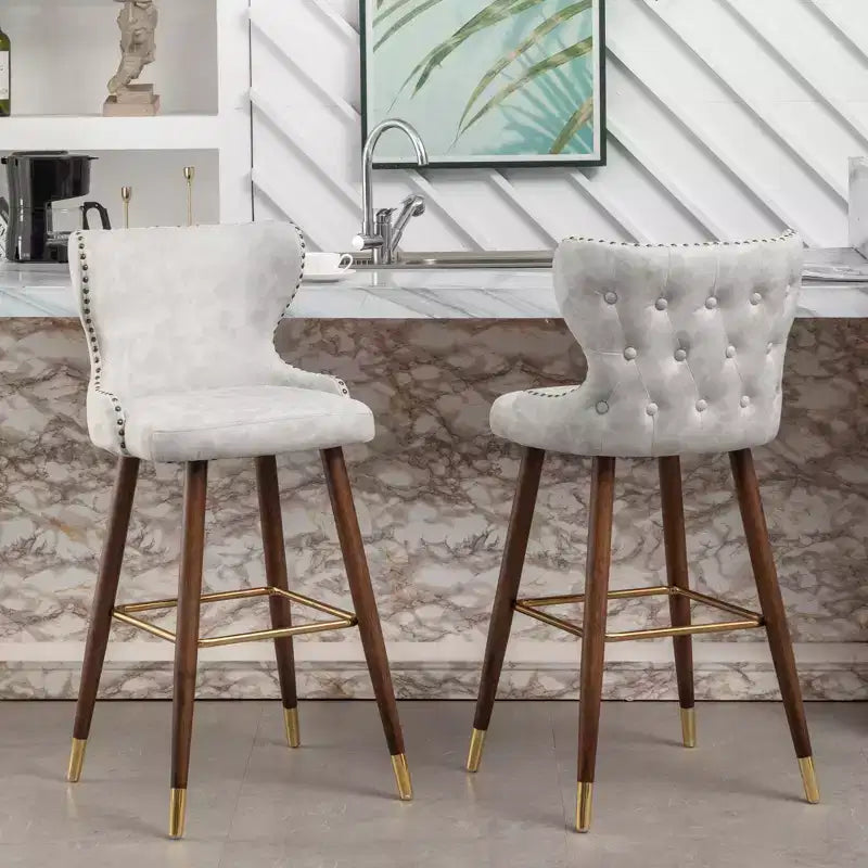 Roundhill Furniture Nevis Tabouret de bar mid-century moderne en similicuir capitonné à clous décoratifs, blanc, lot de 2