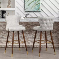 Roundhill Furniture Nevis Tabouret de bar mid-century moderne en similicuir capitonné à clous décoratifs, blanc, lot de 2
