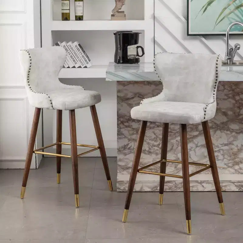 Roundhill Furniture Nevis Tabouret de bar mid-century moderne en similicuir capitonné à clous décoratifs, blanc, lot de 2