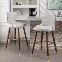 Roundhill Furniture Nevis Tabouret de bar mid-century moderne en similicuir capitonné à clous décoratifs, blanc, lot de 2