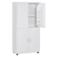 Whisen Armoire de rangement haute et large de style minimaliste, meuble autonome avec 4 portes et étagères réglables pour salle de bain, bureau - Blanc
