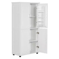 Whisen Armoire de rangement haute et large de style minimaliste, meuble autonome avec 4 portes et étagères réglables pour salle de bain, bureau - Blanc