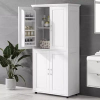 Whisen Armoire de rangement haute et large de style minimaliste, meuble autonome avec 4 portes et étagères réglables pour salle de bain, bureau - Blanc