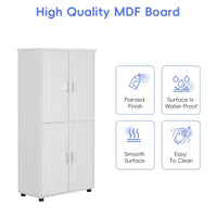 Whisen Armoire de rangement haute et large de style minimaliste, meuble autonome avec 4 portes et étagères réglables pour salle de bain, bureau - Blanc