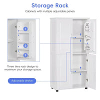 Whisen Armoire de rangement haute et large de style minimaliste, meuble autonome avec 4 portes et étagères réglables pour salle de bain, bureau - Blanc
