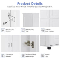 Whisen Armoire de rangement haute et large de style minimaliste, meuble autonome avec 4 portes et étagères réglables pour salle de bain, bureau - Blanc