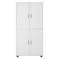 Whisen Armoire de rangement haute et large de style minimaliste, meuble autonome avec 4 portes et étagères réglables pour salle de bain, bureau - Blanc