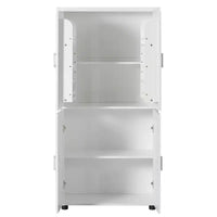 Whisen Armoire de rangement haute et large de style minimaliste, meuble autonome avec 4 portes et étagères réglables pour salle de bain, bureau - Blanc