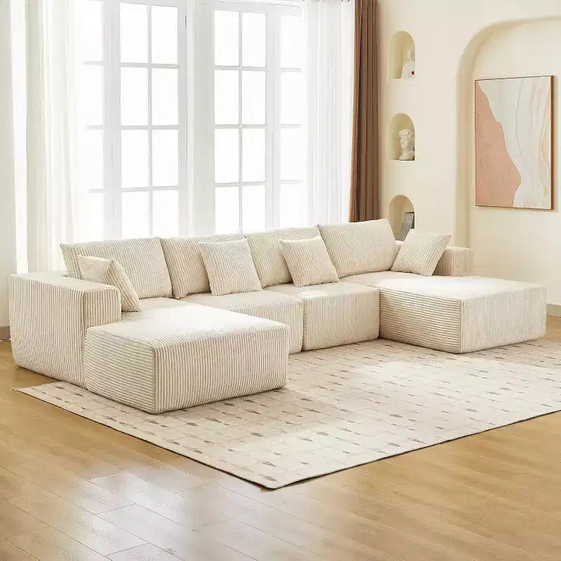 Canapé modulable en U 137 Sectionnel Nuage Moderne avec méridienne, tissu côtelé, aucun assemblage requis