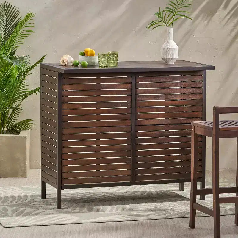 Table de bar d'extérieur en bois d'acacia Christopher Knight Home Milos, marron foncé/métal rustique