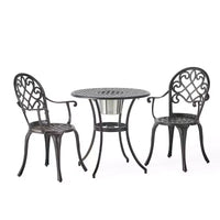 GDFStudio Berthoud Ensemble de bistro 3 pièces d'extérieur en fonte d'aluminium avec seau à glace, cuivre noir