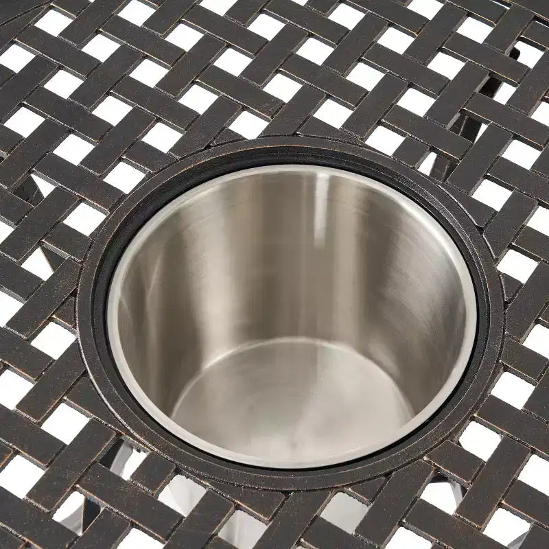 GDFStudio Berthoud Ensemble de bistro 3 pièces d'extérieur en fonte d'aluminium avec seau à glace, cuivre noir