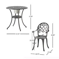 GDFStudio Berthoud Ensemble de bistro 3 pièces d'extérieur en fonte d'aluminium avec seau à glace, cuivre noir
