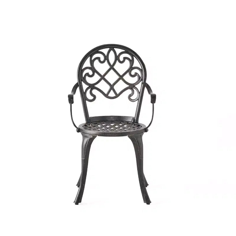 GDFStudio Berthoud Ensemble de bistro 3 pièces d'extérieur en fonte d'aluminium avec seau à glace, cuivre noir