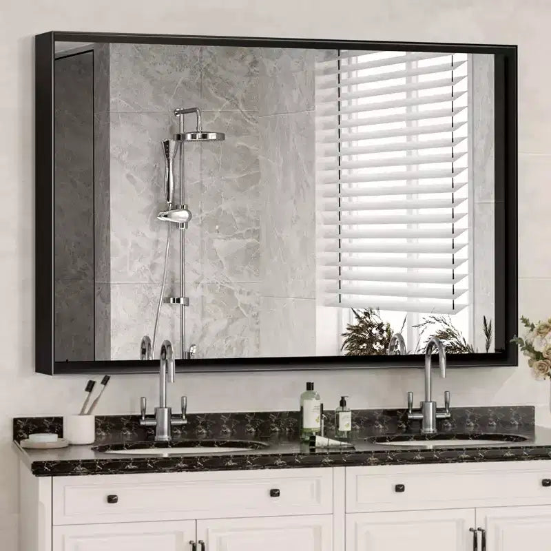 Miroir de salle de bain noir brillant 40x30 : moderne, rectangulaire, style farmhouse, horizontal/vertical